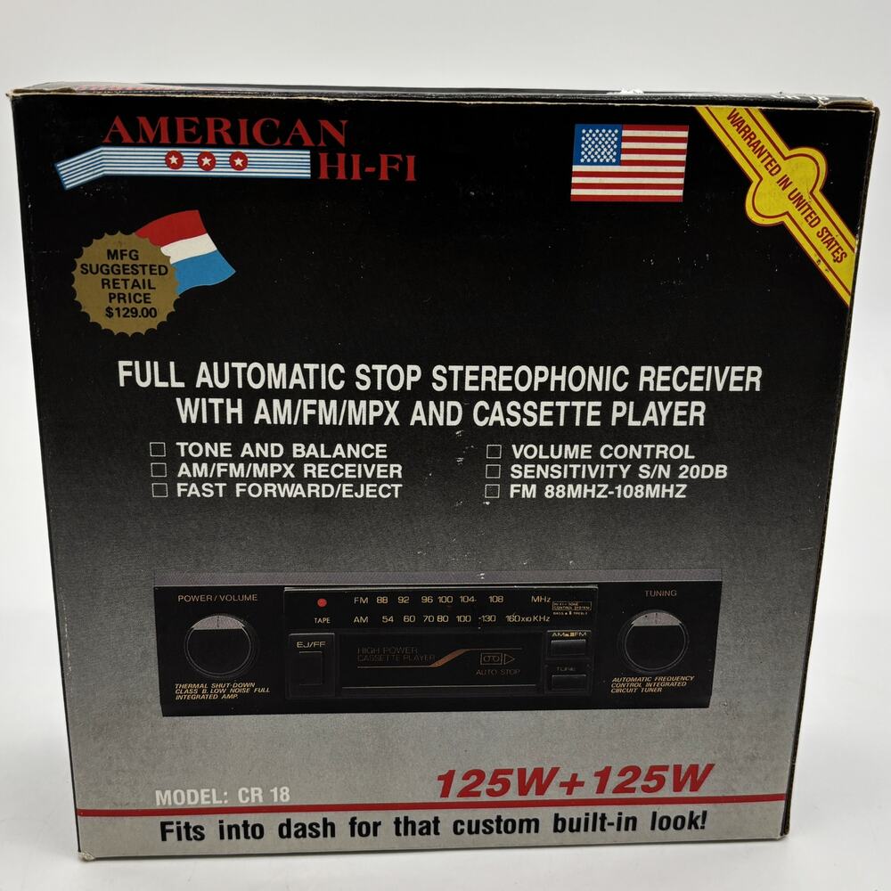 Vtg American Hi-Fi Car Stereo Receiver AM FM MPX Cassette Player 125W USA CR-18